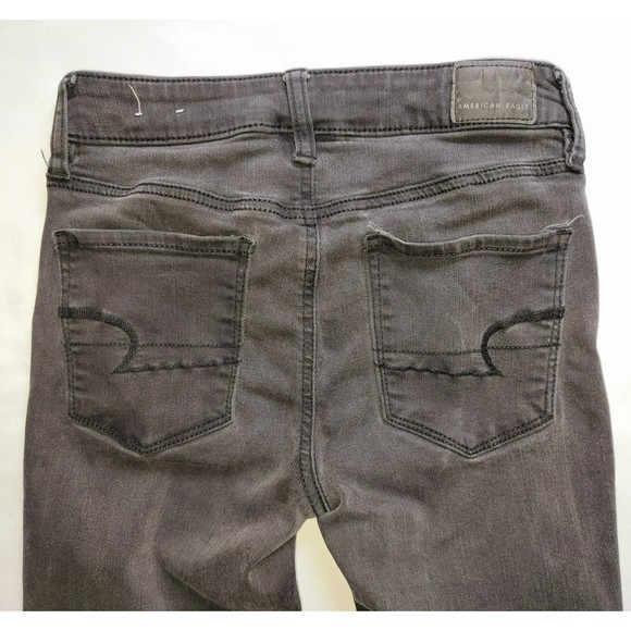 American Eagle Juniors 0 High Rise Skinny Ankle Distressed Acid Black Wash Jeans - Picture 6 of 12